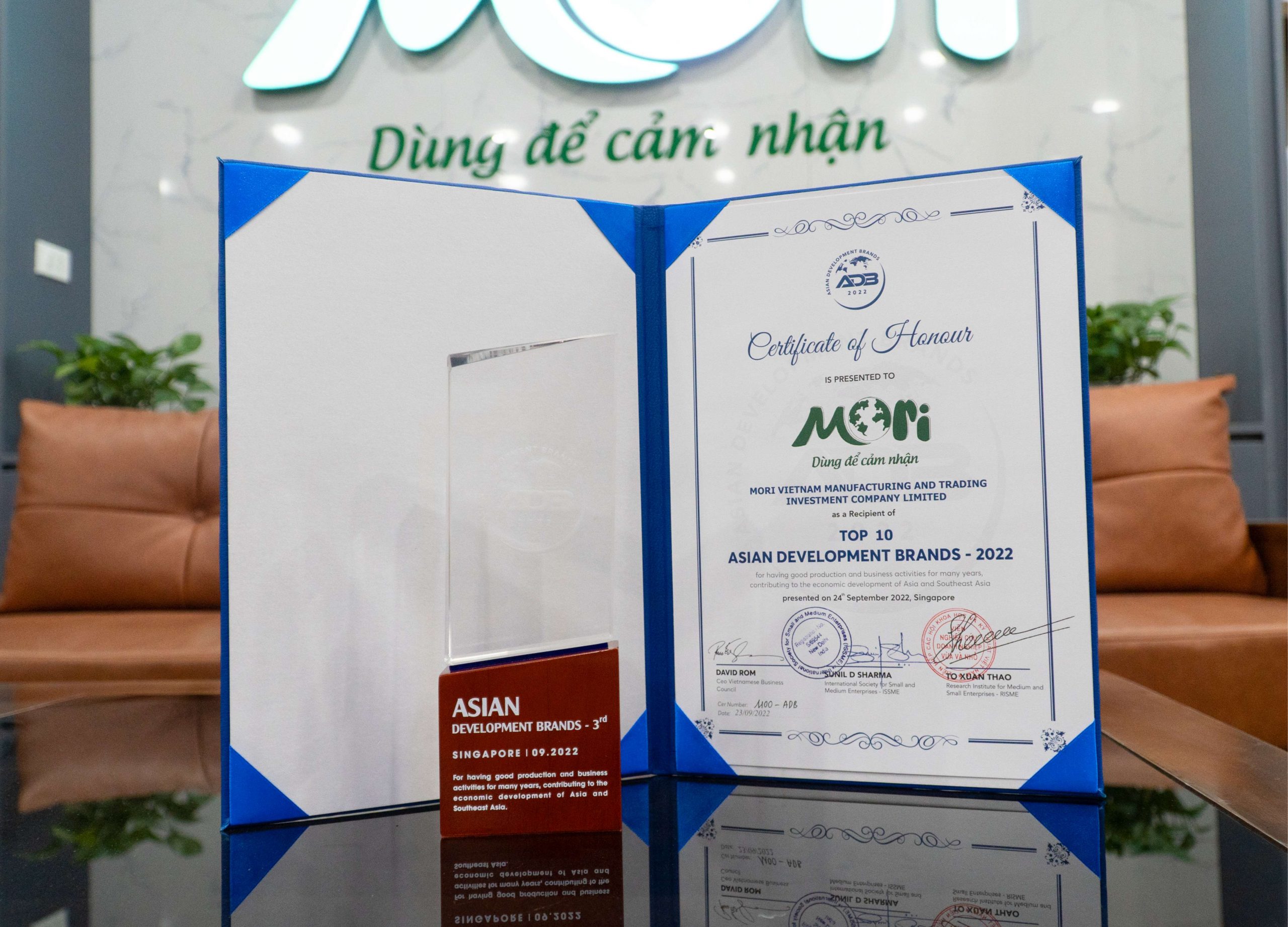 Mori Việt Nam vinh dự nhận giải top 10 thương hiệu phát triển Châu Á năm 2022