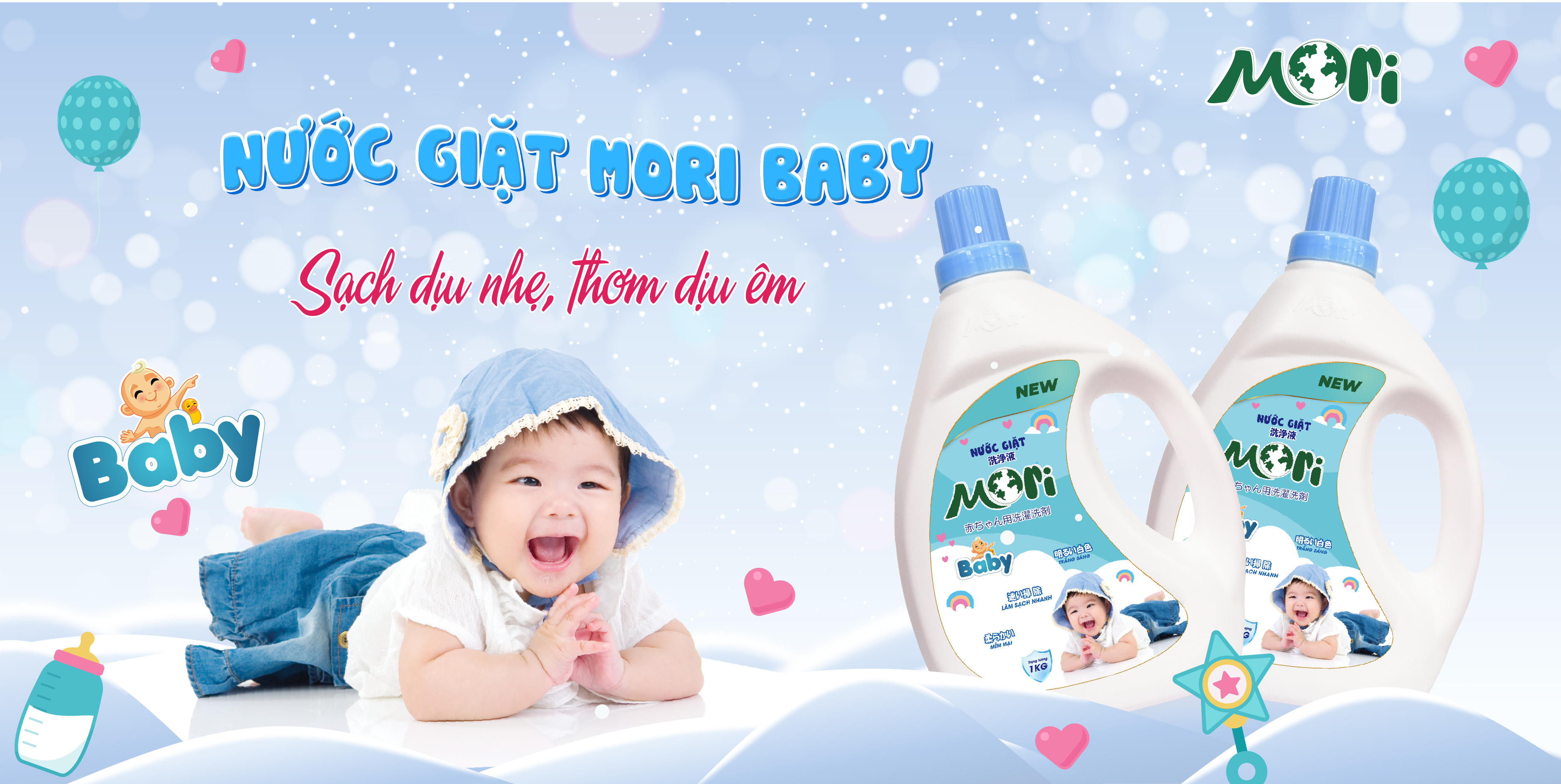 RA MẮT NƯỚC GIẶT MORI BABY, SẠCH DỊU NHẸ – THƠM DỊU ÊM
